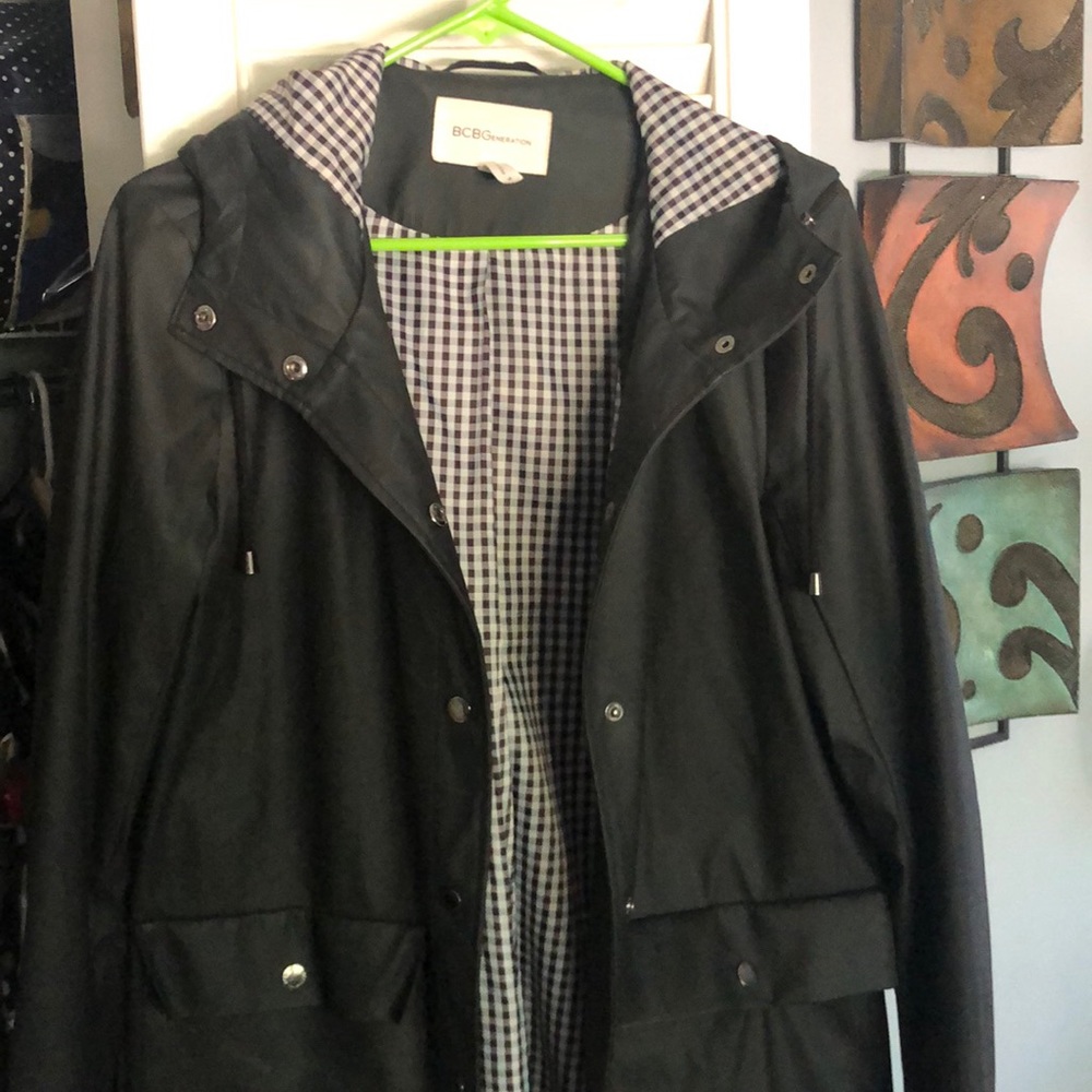 Black Hooded BCBGeneration Rain Coat - Sz M